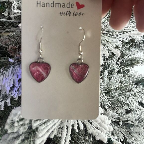 Handmade Acrylic Pour Heart Earrings Hypoallergenic Dangle Jewelry Holiday Gift - Picture 2 of 5